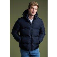 French Connection Men's Hooded Puffer Jacket with High Neck in Navy | Size: Small