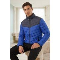 AARHON Men's Blue Contrast Panel Lightweight Puffer Jacket- Jana | Size: Medium