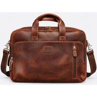 Touri Men's Genuine Leather Briefcase With Front Leather Patch in Brown