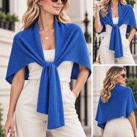 PEACH ACCESSORIES Women's Knitted Tie-Front Shoulder Wrap Bolero Cape in Royal