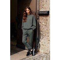Tommy Life Women's Oversized Crew Neck Sweatshirt & Pants Set in Green | Size: 2XL