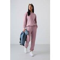 Tommy Life Women's Oversized Crew Neck Sweatshirt & Pants Set in Mauve | Size: 2XL