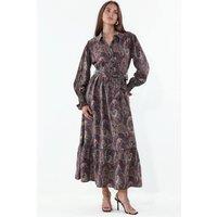 Big Dart Women's Paisley Belted Midi Shirt Dress | Size: Large