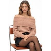 MixRay Women's Oversized Ribbed Knitwear Blouse with Madonna Collar in Camel