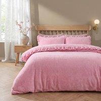OHS Frill Edge Teddy Fleece Duvet Cover Set Winter Thermal Bedding in Dusty Pink | Size: Single