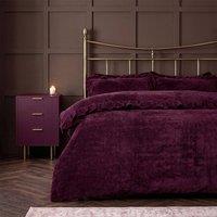 OHS Frill Edge Teddy Fleece Duvet Cover Set Winter Thermal Bedding in Plum | Size: Single