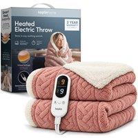 Keplin Large Electric Heated Jacquard Throw Blanket with 9 Heat Setting in Rose