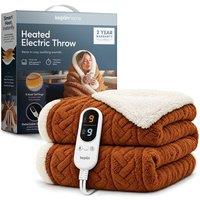 Keplin Large Electric Heated Jacquard Throw Blanket with 9 Heat Setting in Terracotta