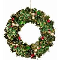 Samuel Alexander 30cm Bauble & Pinecone Hanging Christmas Wreath with Red Berries in Green