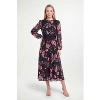 Wallis Women's Petite Floral Lace Ruffle Sleeve Midi Dress in Black | Size: 20