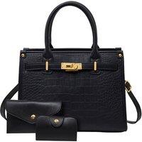 MODISHION Women's 3-Pcs PU Leather Handbag with Purse & Card Holder in Black