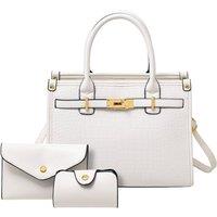 MODISHION Women's 3-Pcs PU Leather Handbag with Purse & Card Holder in White