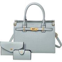 MODISHION Women's 3-Pcs PU Leather Handbag with Purse & Card Holder in Light Blue
