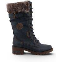 Infinity Leather Women's Mustang Mid-Calf Faux Fur Winter Combat Boots - M0082003 in Navy | Size: 7.5