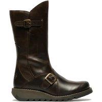 Infinity Leather Women's Fly London MES 2 Wedge Heel Buckle Mid-Calf Leather Zip Platform Boots in Brown | Size: 8