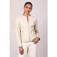 Lakeland Leather Women's 'Crosby' Collarless Leather Jacket in Off-White | Size: 16