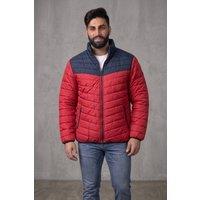 AARHON Men's Contrast Panel Lightweight Puffer Jacket in Red | Size: Large