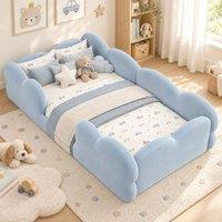 Matteo Cloud-Shaped Floor Bed - Velvet - Baby Blue - Single Kids Bed