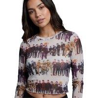 The Beatles Women's Anthology Repeat Print Mesh Long-Sleeved Crop Top | Size: 2XL