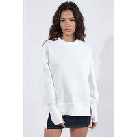 Hiccup Women's Crew Neck Oversized Sweatshirt with Front Slit in Off-White | Size: XS