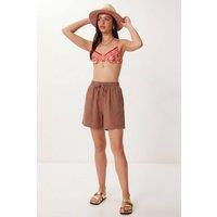 Happiness Istanbul Women's High Waist Wide Leg Cotton Shorts in Light Brown | Size: Small