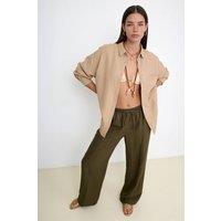 Happiness Istanbul Women's Oversized Textured Cotton Shirt with Pocket in Beige | Size: Large