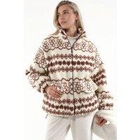 Hiccup Women's Ethnic Pattern Faux Fur Jacket in Cream | Size: Small