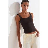 Dilvin Women's Ribbed Square-neck Sleeveless Blouse in Dark Brown | Size: Small