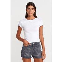 Dilvin Women's Slim Fit Cotton Crop T-Shirt in White | Size: Small