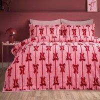 OHS Bow Stripe 10.5 TOG Teddy Fleece Coverless Duvet Set Thermal Bedding in Pink | Size: Single