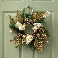 Samuel Alexander 40cm Champagne Magnolia Decorated Christmas Wreath in Gold