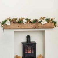 Samuel Alexander 1.8m Champagne Magnolia Decorated Christmas Garland with Gold Baubles