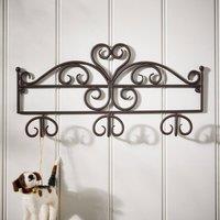 Dibor Antique Style Wall Hooks - Iron, Worn Brown Finish, 35 x 4.5 x 18 cm