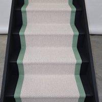 RainbowHome Herringbone Chalk Beige Wool Stair Runner with 100% Cotton Sage Border | Size: 20 cm x 12 cm