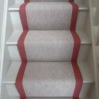 RainbowHome Herringbone Chalk Wool Stair Runner with 100% Cotton Blush Border in Beige | Size: 20 cm x 12 cm