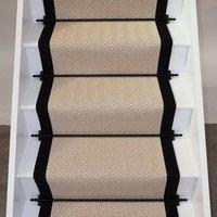 RainbowHome Pimlico Wool Stair Runner with 100% Cotton Black Border in Beige | Size: 20 cm x 12 cm
