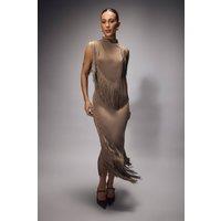 Coast Women's Muse Bandage Fringed Midi Skirt in Khaki | Size: 16