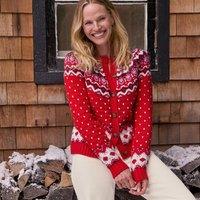 Lands' End Women's Lofty Fair Isle Cardigan in Red | Size: XL