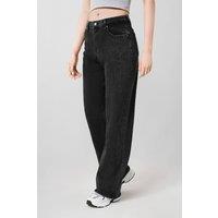 MODISHION Women's Stretchy Straight Wide-Leg Jeans with Pockets in Black | Size: Large