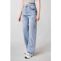 MODISHION Women's Stretchy Straight Wide-Leg Jeans with Pockets in Light Blue | Size: Medium