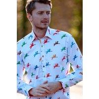 CLAUDIO LUGLI Men's Multi Horse Rider Print Shirt in White | Size: XL