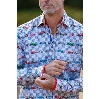 CLAUDIO LUGLI Men's Grand Prix Circuit Print Shirt in Grey | Size: XL
