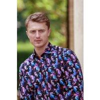 CLAUDIO LUGLI Men's Neon Seahorses Print Shirt - Black | Size: Large