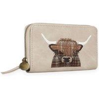 Woodland Leathers Women's RFID Highland Cow Zip Around Purse in Cream