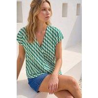 Roman Women's Wave Stripe Print V-Neck Top in Green | Size: 10