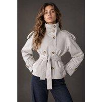 Hiccup Women's Stand Collar Trench Jacket in Stone | Size: Large