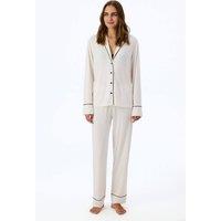 Penti Women's Arya Polka Dot Long Sleeve Shirt Trousers Pajama Set in Off-White | Size: XS