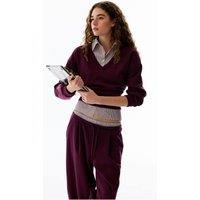Penti Women's Shirt Layered Polo Collar Sweatshirt in Burgundy | Size: Medium