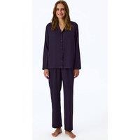 Penti Women's Midnight Satin Striped Long Sleeve Shirt Pants Pajama Set in Purple | Size: XL