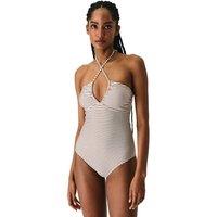 Penti Women's Kylee Bandeau Striped Bandeau Swimsuit in Off-White | Size: Small